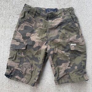 Boys Lucky Brand Camo Cargo Shorts Size M 10-12 Green Adjustable Waist Pockets